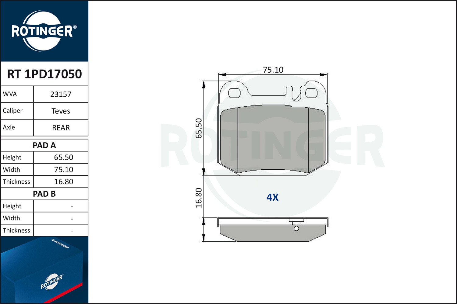 ROTINGER Fékbetét, mind RT1PD17050_ROT